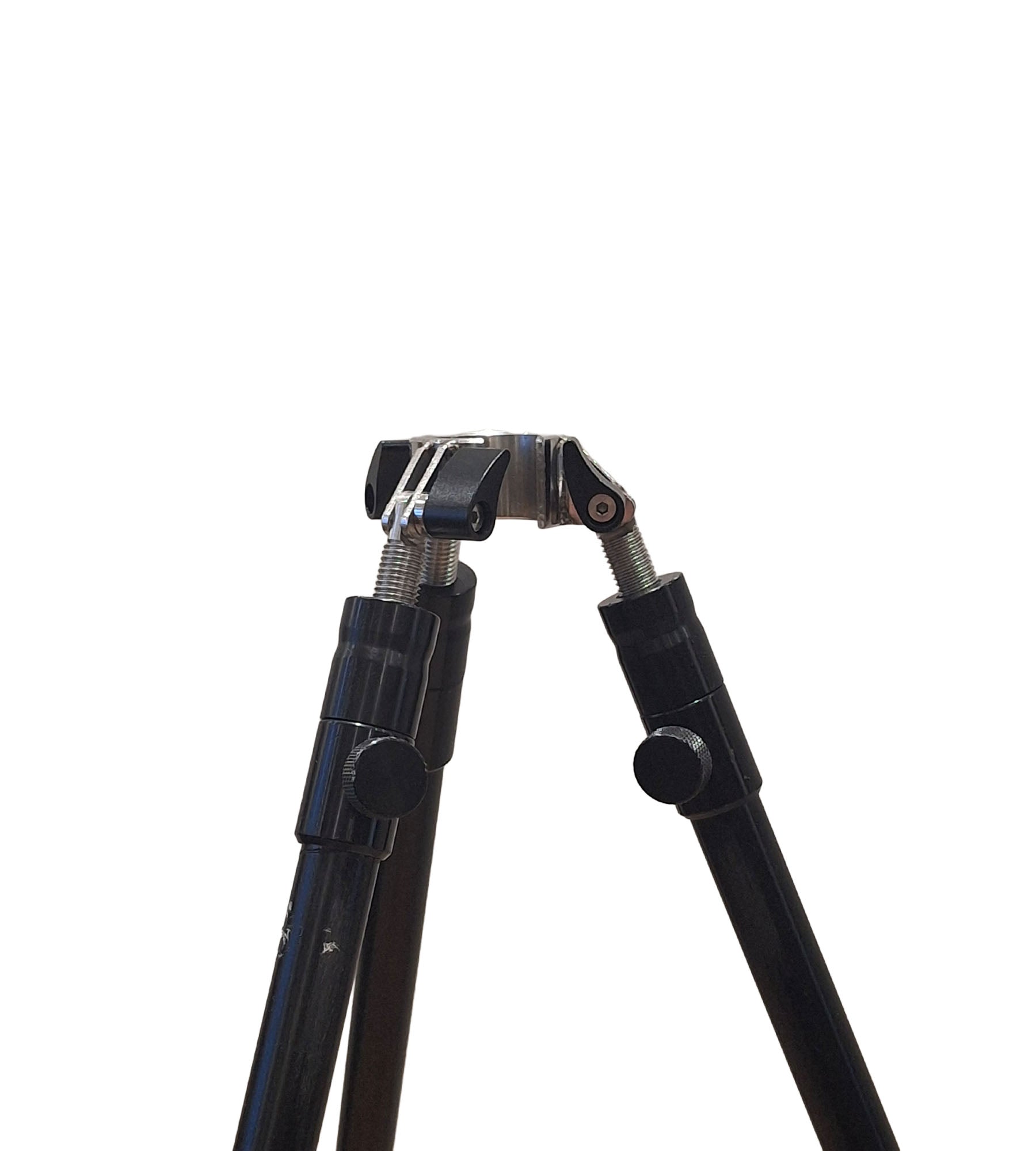 LumiTripod close-up van bankstick-verbinding – 2 banksticks bevestigd aan de RVS klem