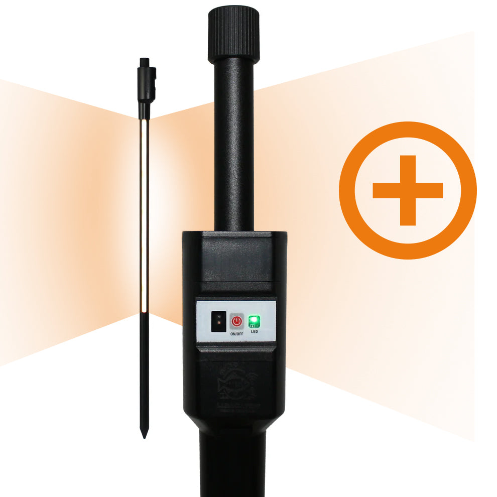 LumiCatch Support extra vislamp – close-up van bedieningspaneel met warm licht en uitbreidingssymbool